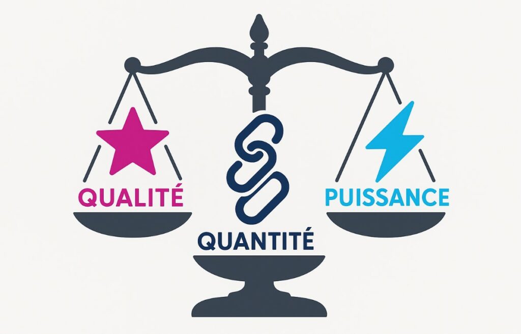 comparaison de la qualité, la puissance et la quantité d'un backlink dans une stratégie de netlinking